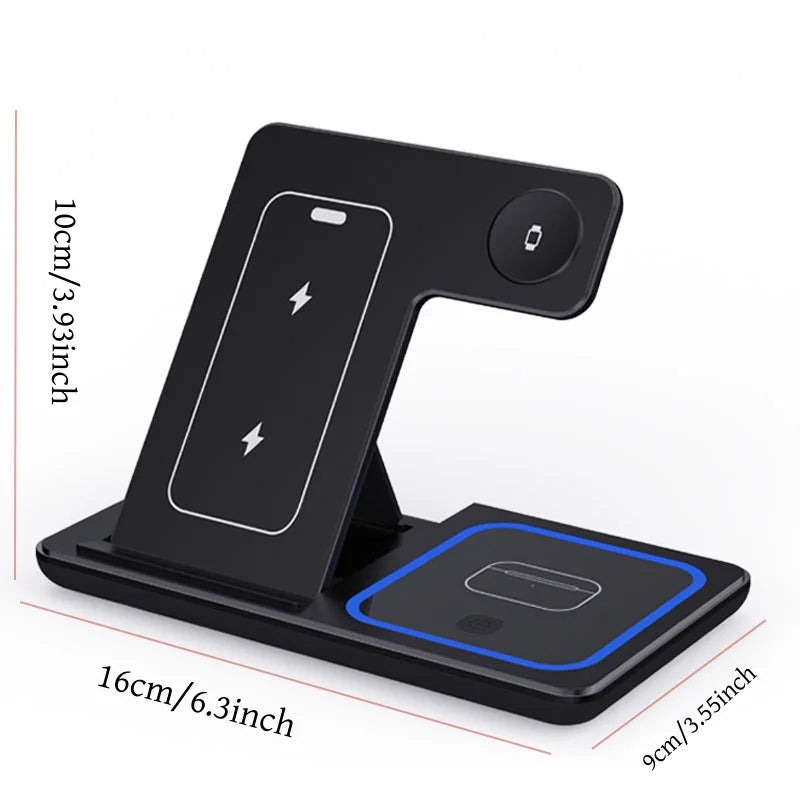 Super carregador 3 em1 com estação de carregamento dobrável 15 14 13 12 11 Apple Watch 9 8 7 6 5 Airpods Pro