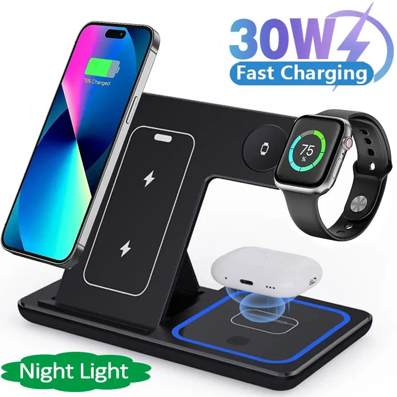 Super carregador 3 em1 com estação de carregamento dobrável 15 14 13 12 11 Apple Watch 9 8 7 6 5 Airpods Pro